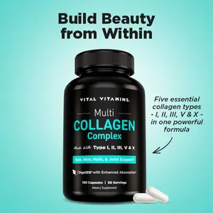 Multi Collagen Complex Dietary Supplement | 5 Types I, II, III, V, X | Grass-Fed Hydrolyzed Collagen Peptides for Healthy Hair, Skin, Nails, Joints & Gut Health | 150 Capsules