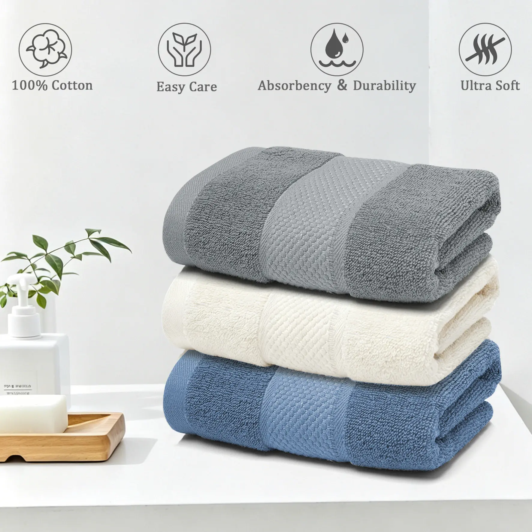 13*29inch Cotton Hand Towels, Ultra-soft Microfiber Skin-Friendly, Highly Absorbent Quick Dry Non-Shedding, Hotel Spa Quality Multipurpose Towels for Bathroom Kitchen Gym Sports Home Outdoor Daily Use