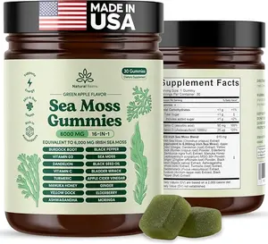 Sea Moss Gummies 16-in-1 - Ashwagandha Black Seed Oil Bladder Wrack Turmeric Vitamin C & D3 with Manuka Burdock Root Dandelion Yellow Dock Elderberry Apple Cider Vinegar (Green Apple)