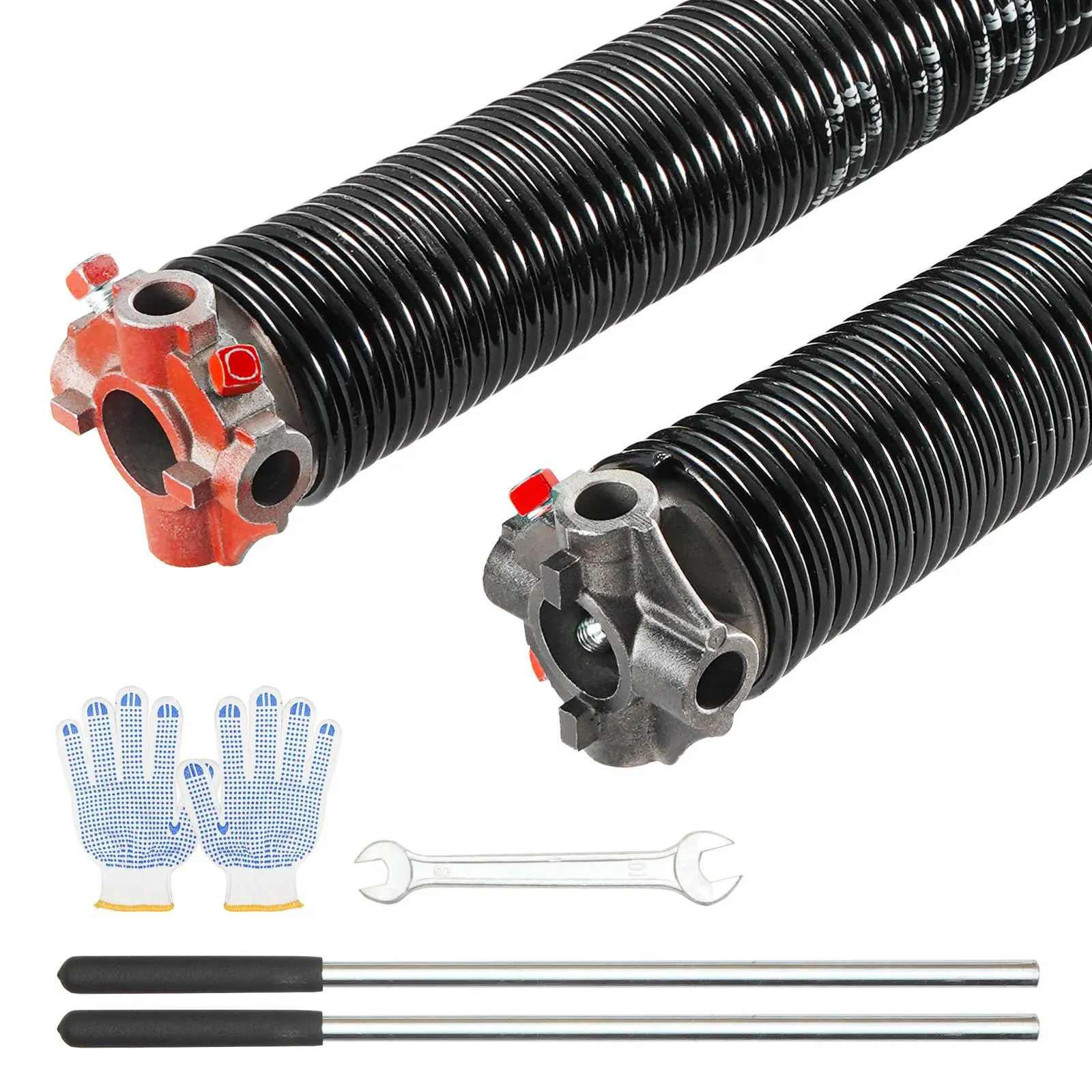 VEVOR Pair Pack Heavy Duty Steel Coil Garage Door Torsion Springs (0.218x2x24in), Heat-Treated, 16000 Cycles, Corrosion-Resist Coat, Left/Right Labels, Complete Replacement Hardware with Non-Slip Winding Bars, Gloves, Mounting Wrench
