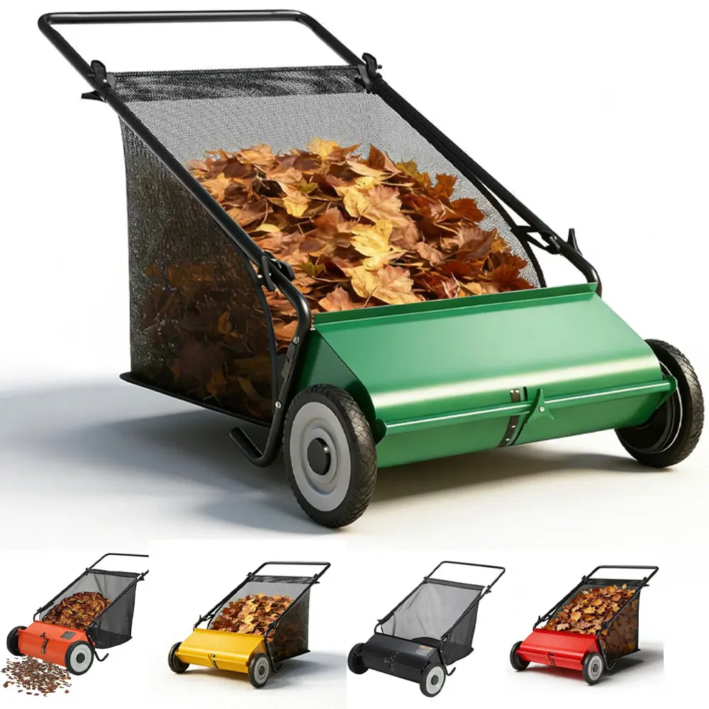 Push Lawn Sweeper,26 in Width Enhanced 4-Brush System, 7 ft Capacity Heavy Duty Steel Frame, Ideal for Yard and Garden Cleanup, Garden accessory, Four-Brush System