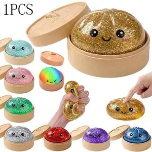 Glitter Dumpling Squishy with Box, Soft Sensory Squeeze Toy for Stress Relief, Mystery Glitter Dumplings, Decompression Dough