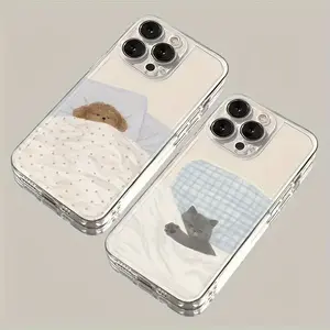 A Cute Cat and Dog Personalized Pattern Transparent TPU Phone Case for Sleeping, Suitable for iPhone 17 Air/16 Plus/15 Pro Max/14 Pro/13/12/11/XS Max/X Phone Case, Best Choice for Anniversary Gifts to Family, Friends, Lovers, Boyfriend, Girlfriend TMTKK42