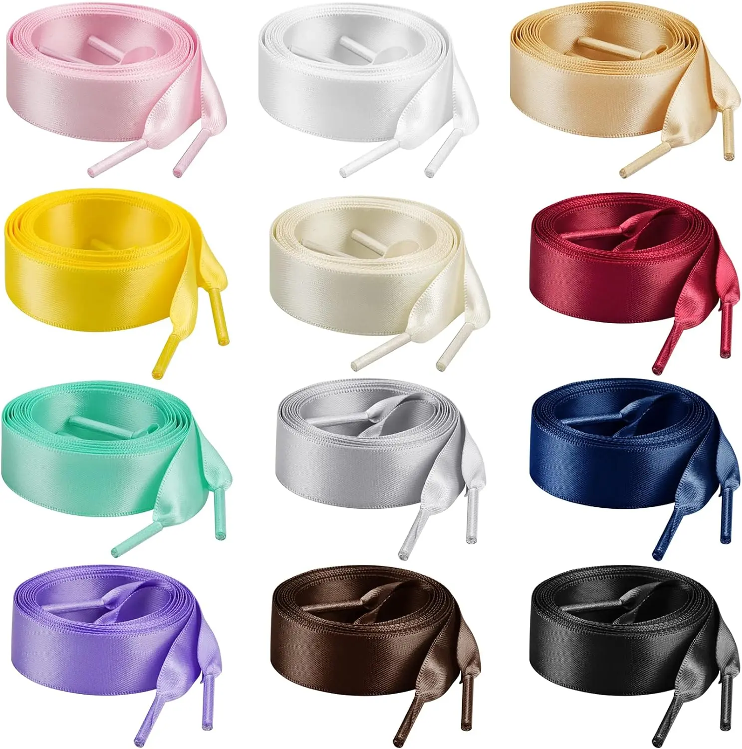12 Pairs 47" Flat Satin Ribbon Shoelaces Colorful Silk Shoestrings Wide Shoe Laces for Sneakers Skate Shoes Boots Sport Shoes (12 Colors)