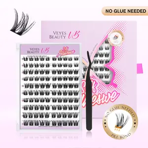 VEYESBEAUTY Self-Adhesive Cosmetic Eyelashes - Luxe Duo with Clear Glue, Upgraded Invisible Band for Natural Makeup Look