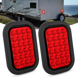 Nilight 5”x3” Rectangular 12V LED Backlights Trailer Rear Lights (2 PCS), 24 LED Red Stop Brake Turn Marker Lights with Flush Mount Grommets & Plugs, IP67 Waterproof for Trucks, Trailers