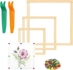 6 Pair Stretcher Bar Set 3 Size Wooden Needlepoint Stretcher Bars with Thumb Tacks and Tacks Remover DIY Canvas Splicing Stretcher Frames for Embroidery Crafts Art Accessories