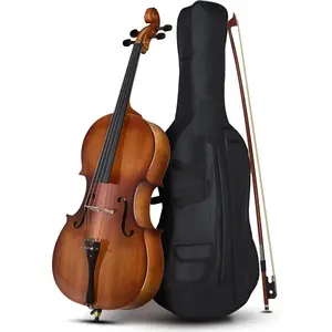 Full-Size Traditional Wooden Fingerboard Acoustic Cello Set for Adults, String Musical Instrument with Portable Bag, Bow, Rosin, Bridge, Wooden Fingerboard Cellos