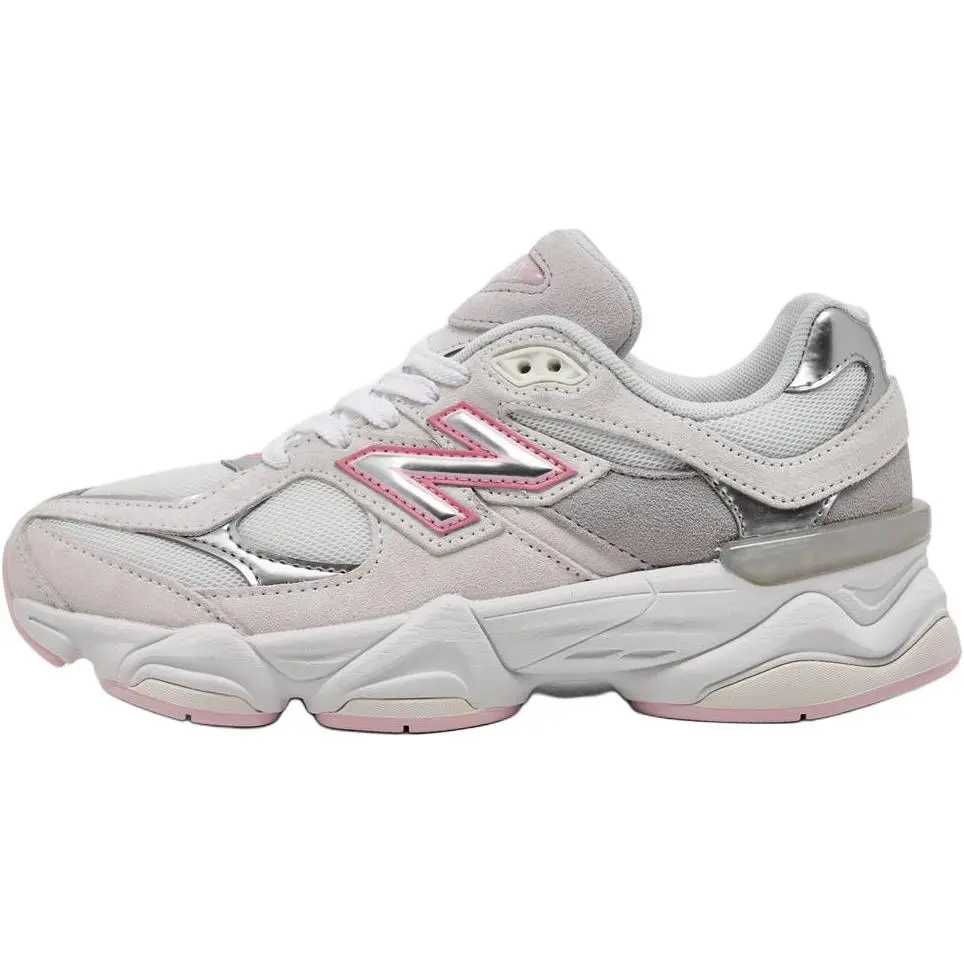 New Balance 9060 Pink Metallic White Youth Women's Retro Athletic Casual Sports Shoes - Walking Gym Sneakers for Trendy Fashion Footwear