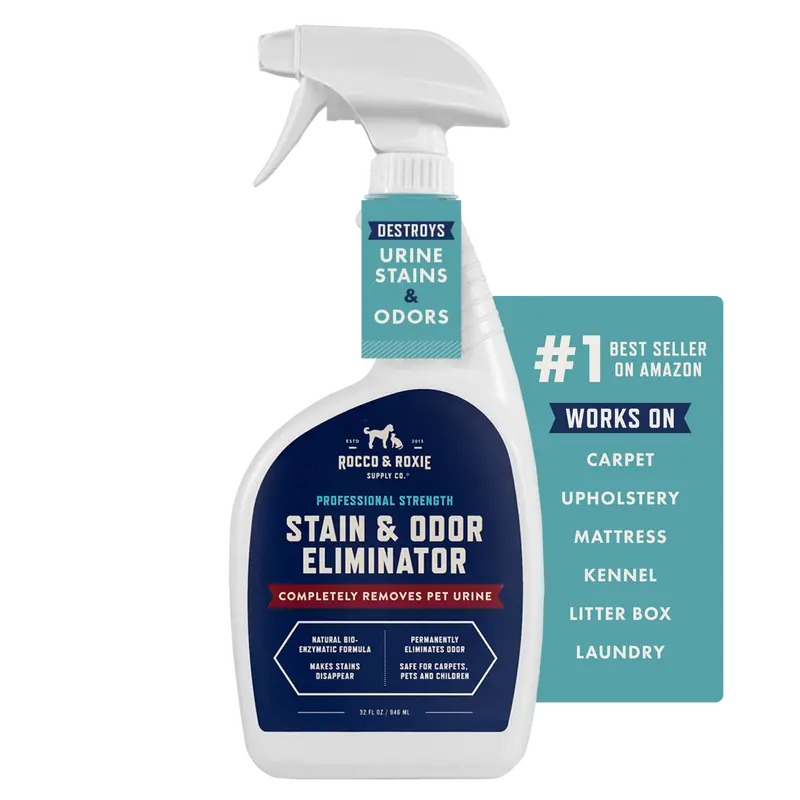 Rocco & Roxie Stain & Odor Eliminator for Strong Odor, 32oz Enzyme Pet Odor Eliminator for Home Cleaning, Carpet Stain Remover for Cats & Dog Pee, Enzymatic Cat Urine Destroyer, Carpet Cleaner Spray Removal Litter
