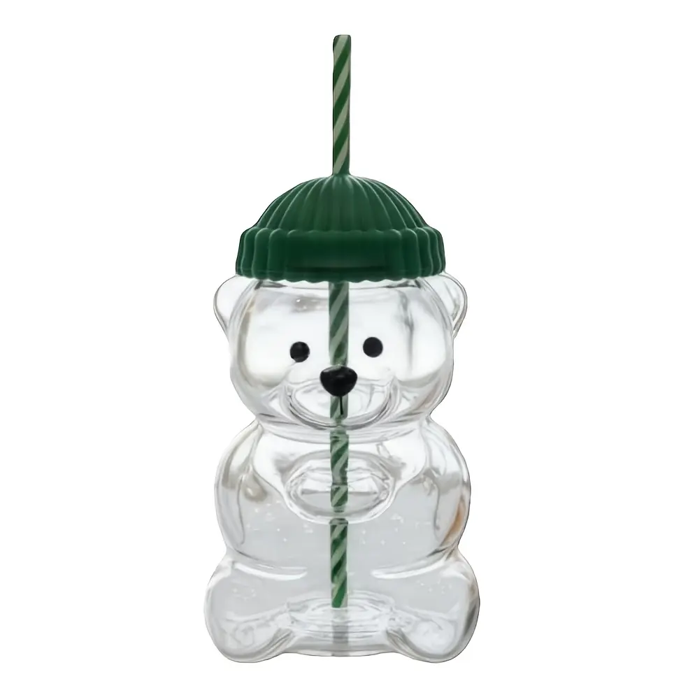 20oz Cute Bear Glass Cup with Straw, Bear-Shaped Drinking Glass, Reusable Beverage Cup for Coffee, Beer, Cocktails, Juice & Parties