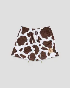 Moo Milk Cow Print Diamond Air Mesh Shorts (Brown) - Youth