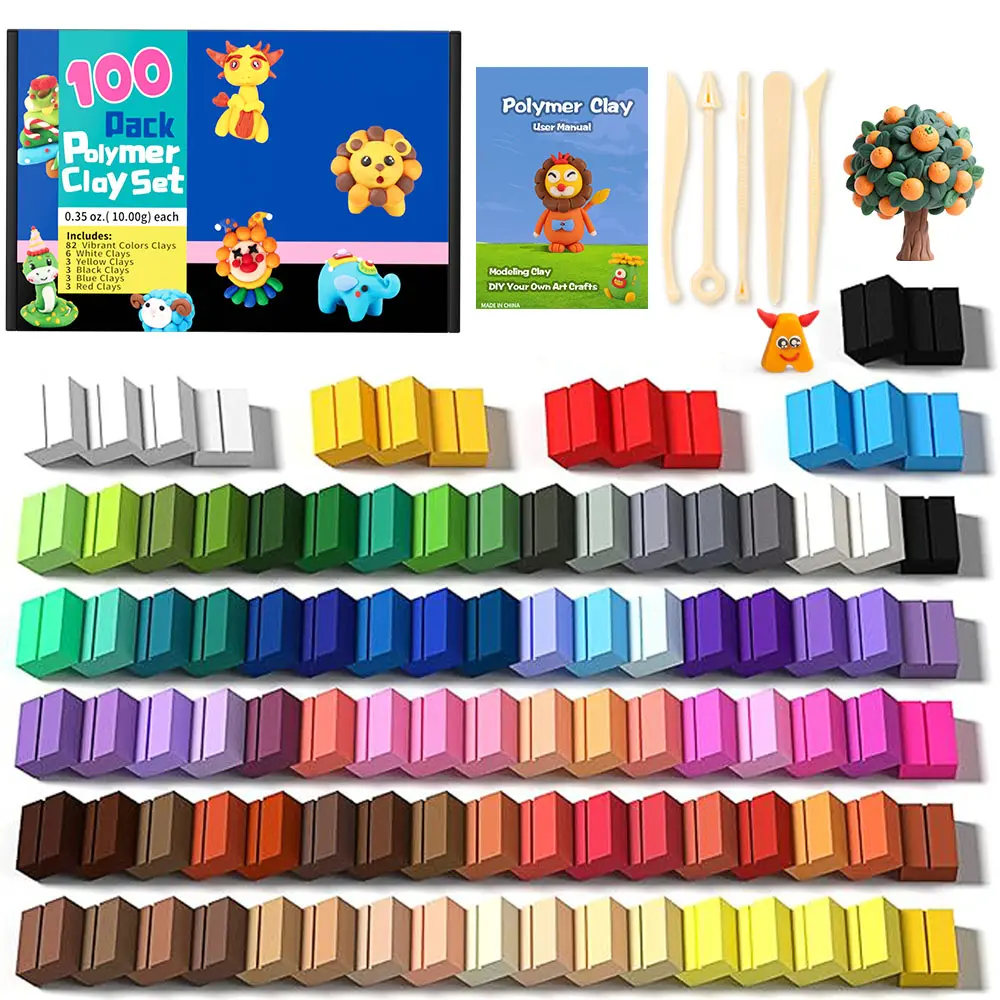 ESANDA 100 Polymer Clay Kits, Oven Bake Clay Model Clay, Safe and Non-Toxic DIY Modeling Clay, Sculpting Clay Tools, Ideal Gift for Kit, Adults and Artists