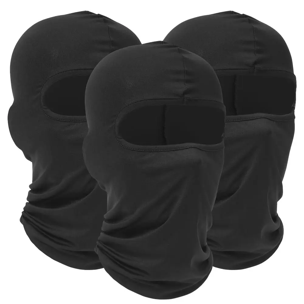 3-Pack Black Balaclava Face Mask, Unisex Windproof Breathable Face Cover & Neck Gaiter for Outdoor Motorcycle Riding and Skiing, Ski Mask, Polyester, Outdoor Rides, Wind-Resistant, Biker Style Head & Face Covers