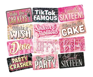 Fully Assembled Sweet Multicolor DIY Photo Booth Props Kit Water Proof Perfect 16th Birthday, Wedding Parties Decorations Set, Double Sided 6 Count PVC Photo Booth