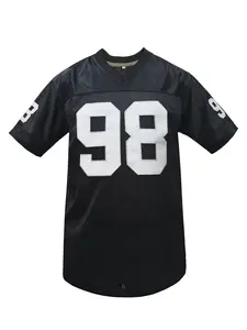 Men's #98 Black Embroidered American Football Jersey, Loose V-Neck Classic Retro Mesh Short Sleeve Pullover T-Shirt Sportswear