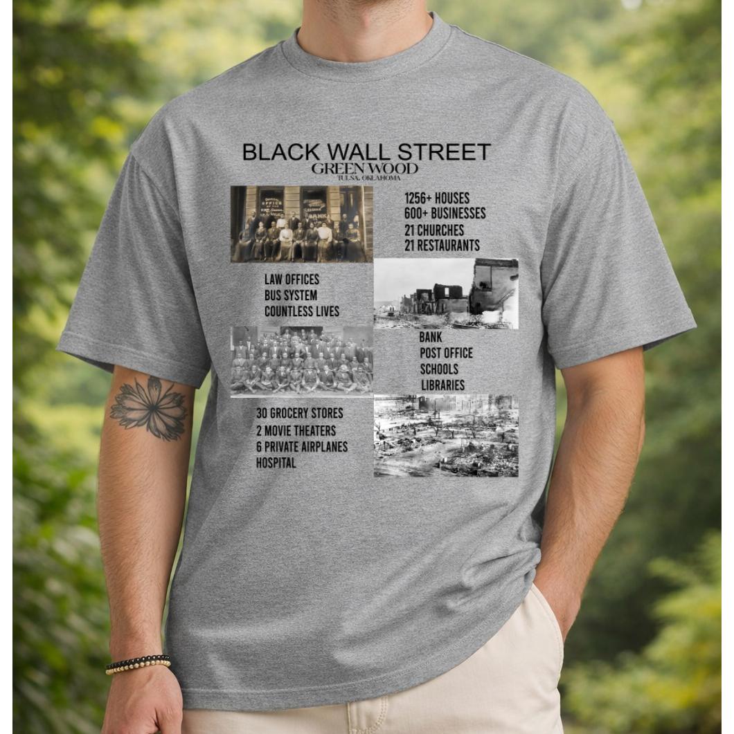 Unisex Short-Sleeve Round-Neck Cotton T-Shirt – Greenwood District Tulsa, Black Wall Street 1921 Symbolic Message Top, African American Heritage Gift for Juneteenth Freedom Day