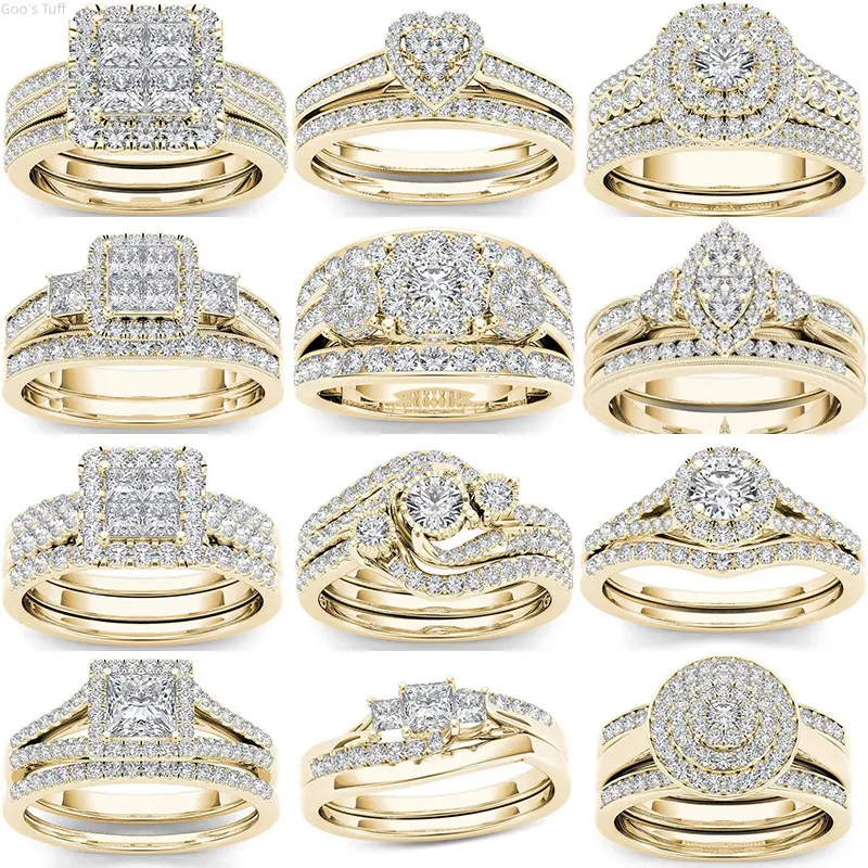 Matching Band Ring Jewelry Viral TikTok Couple Promise Rings Gold Plated Cubic Zirconia Inlaid European American Women Ring Shiny Anti-fade Elegant Dating Anniveary Valentine Couple Gift