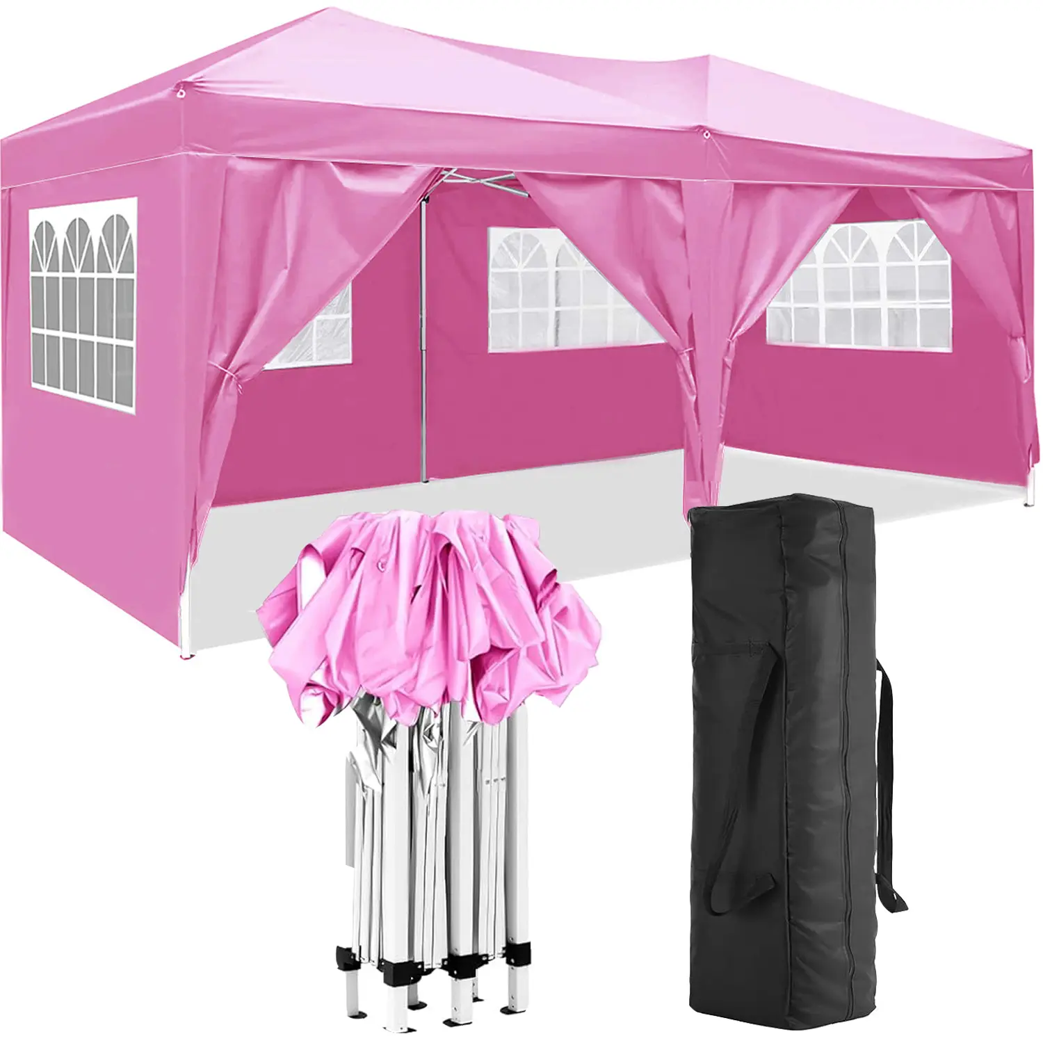 10'x20' Folding Canopy with 6 Removable Sidewalls UPF 50+ Gazebo Portable Tents for Parties Beach Camping Wedding EZ Pop Up Canopy Waterproof Oxford Fabric with Carry Bag