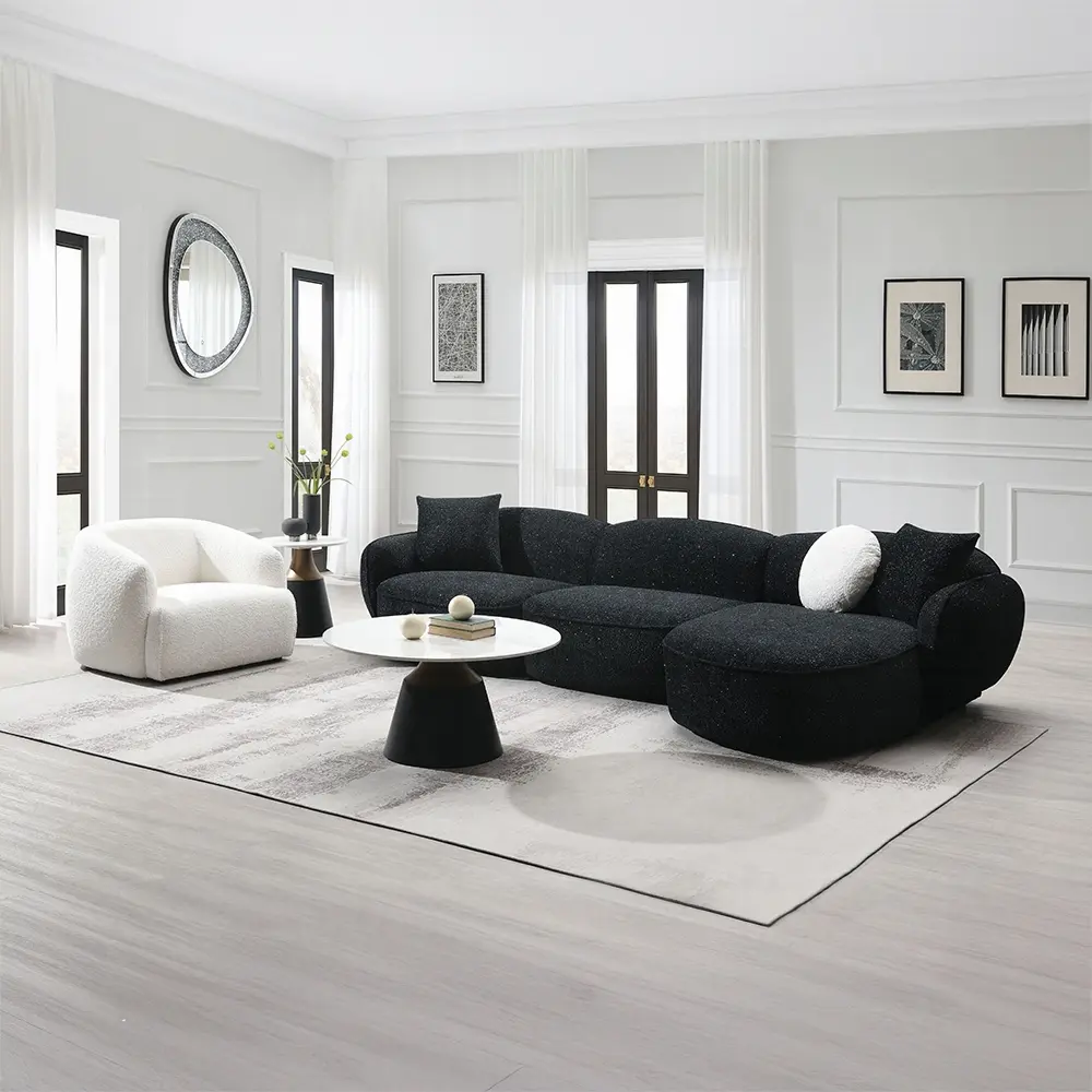 Acme LV03525 Modern 3-Pc Sectional Sofa - Upholstered Soft Lucifer Black Fabric Couch, modern sofas couches, includes chaise, multiple seats, throw pillows, assembly required, 127" sectional length, 127"x61"d x28"h, 61"d x28"h, for living rooms