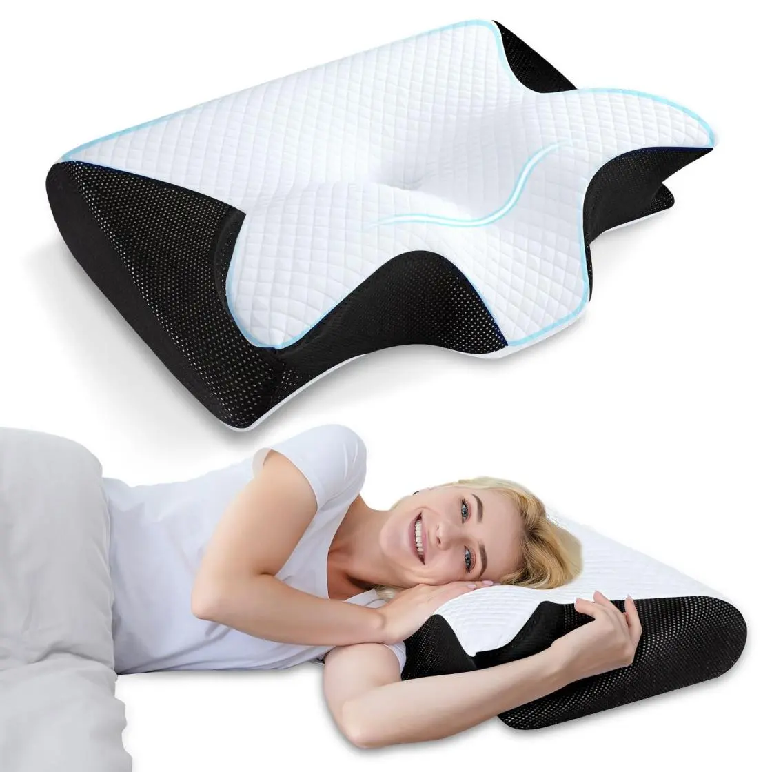 Comfort Neck Pillow Contour Design for Shoulder & Neck Relief, Ideal for Side Back Stomach Sleepers