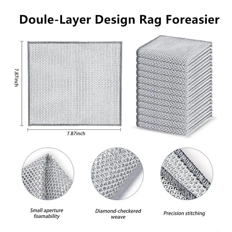 10/20-Pack Premium Stainless Steel Dish Scrubbers – Heavy Duty Non-Scratch Cleaning Pads for Pots, Pans & Sinks | Reusable, Rust-Proof & Dishwasher Safe (Silver)