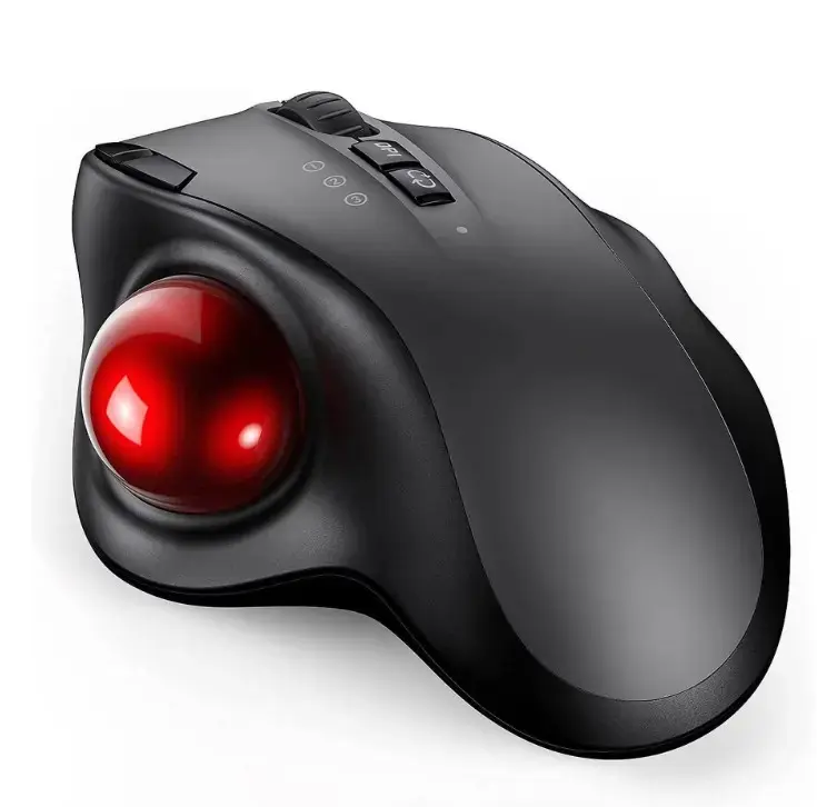 Wireless Trackball Mouse - Rechargeable, 2.4G USB+Bluetooth Connectivity, 3 Adjustable DPI, Compatible with Windows/Android Computers and Devices, Black