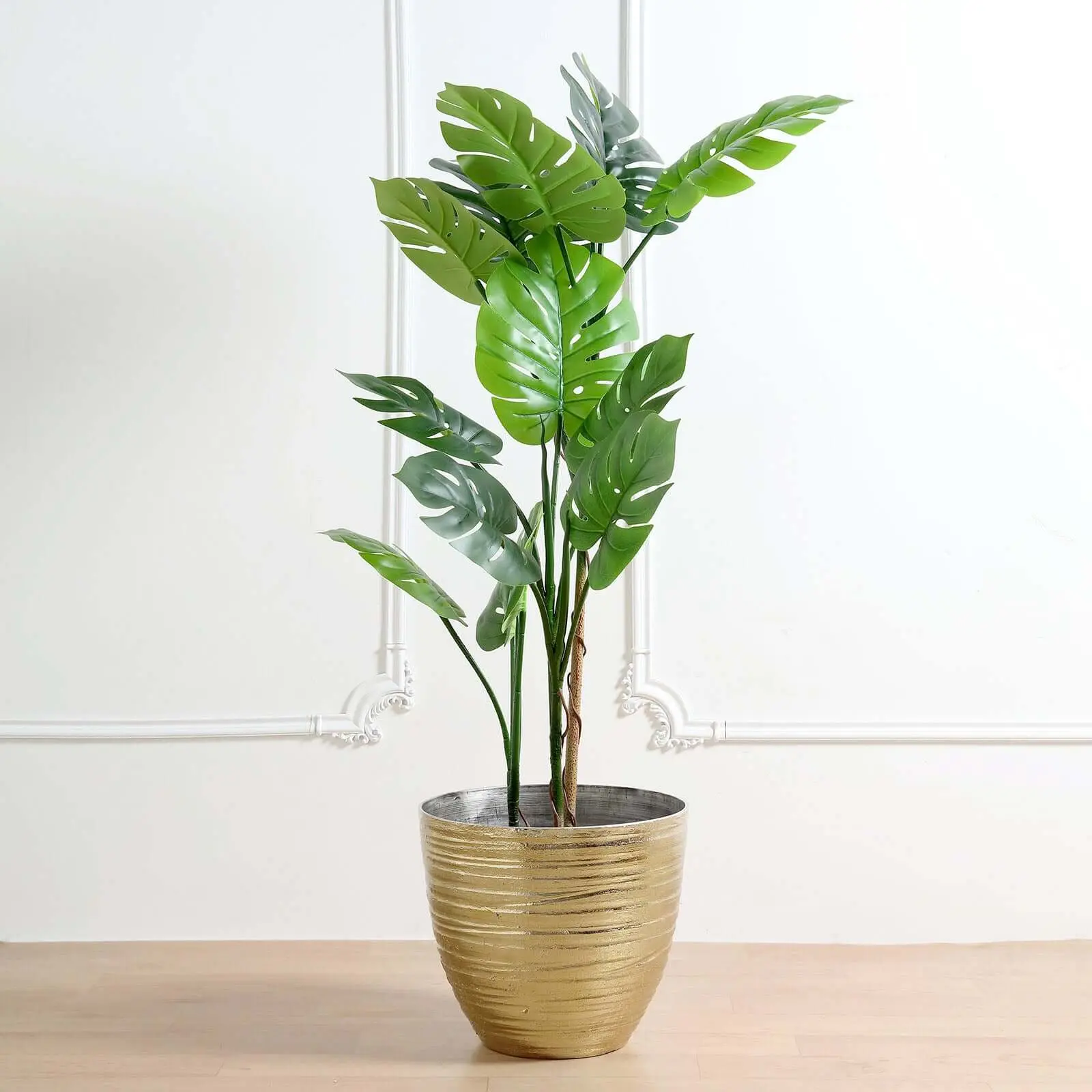 12" Metallic Gold Textured Cylinder Garden Pot - Large Decorative Planter for Indoor, Outdoor Use, Centerpieces, Table Decoration, Plant Decor