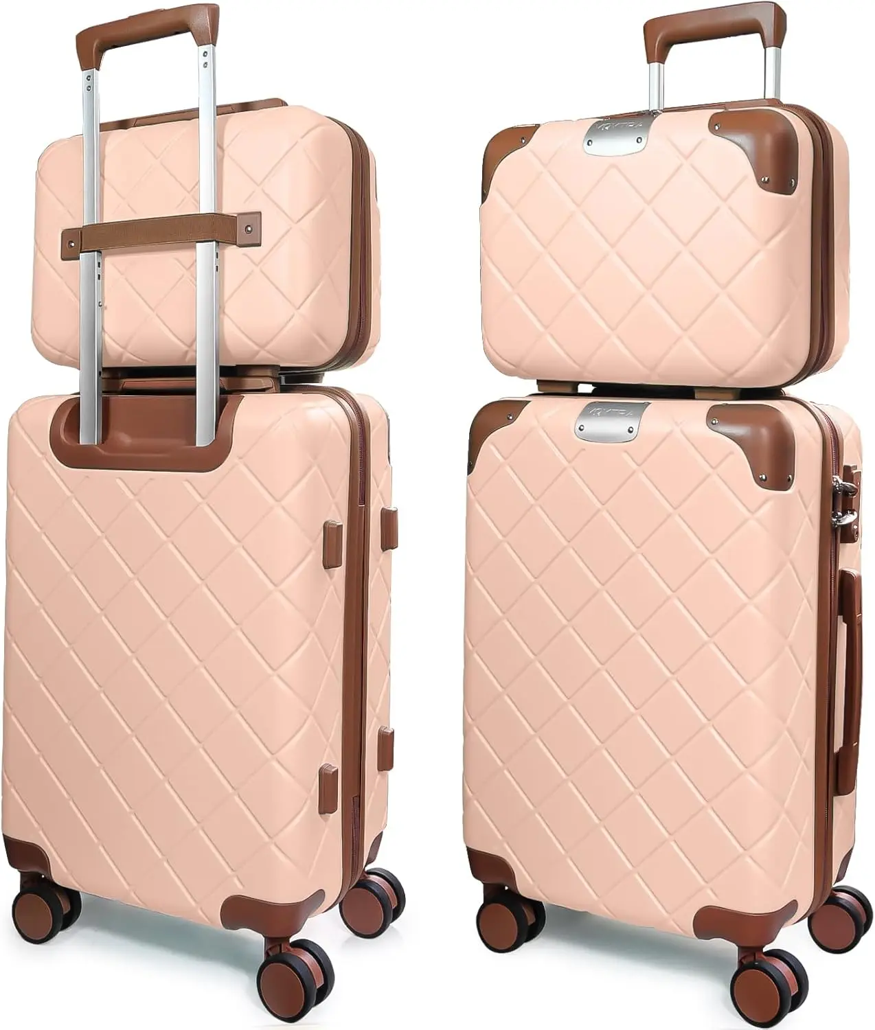 2-Piece Airline-Approved Lightweight Carry-On Luggage Set, 22x14x9in Wheeled Suitcases with YKK Zipper, TSA Lock for Weekend Getaways & Business Travel (14/20 Pink)