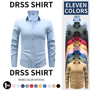 Men's anti-wrinkle slim-fit long-sleeved shirt - Breathable fabric that doesn't require ironing, in solid and multi-color options, with soft and comfortable fabric. Suitable for both business casual and formal office wear, suitable for all seasons.