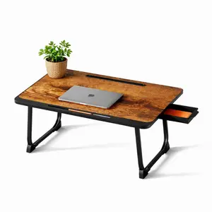 Foldable Laptop Bed Desk for Couch, Sofa - Large Lap Desk Tray Table with Cup Holder and Tablet Slot - Portable Notebook Stand for Eating, Writing, Studying and WFH (Black)Original Patent desktop