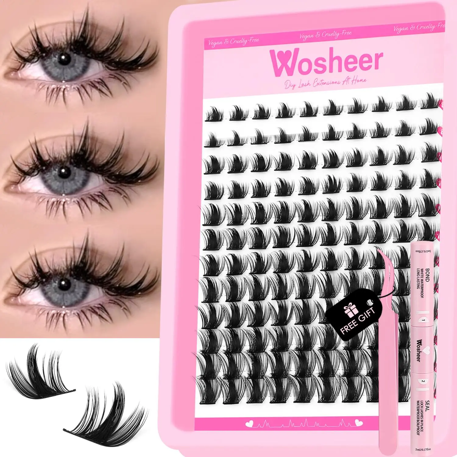 WOSHEER  Eyelashes Individual Lash Clusters Kit Manga Natural Anime Lashes Extension  Cluster Cat Eye Lashes Mixed Tray Lashes 2026 New