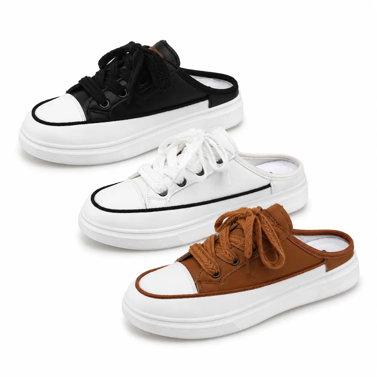 Women’s Backless Platform Sneaker Mules Casual Slip-On Lace Up Fashion Slides Comfortable Everyday Mule Sneakers