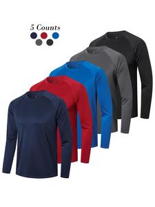 men's solid round neck long sleeve sports tee, quick drying breathable crew neck t-shirt for gym workout running, casual sportswear for men, gym wear, fathersdaygift, summer clothes, sports clothing