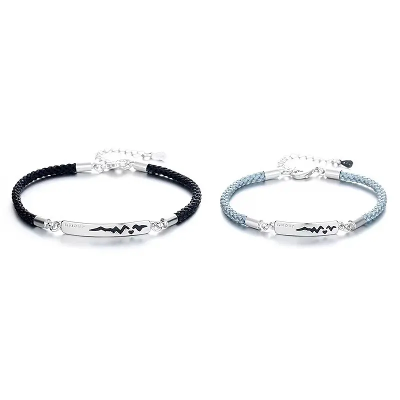 2026 Valentine's Day Matching Couple Bracelets Cord Couple Bracelet Set, Silver Plated Heartbeat Charm , Adjustable Unisex Woven Jewelry, Romantic Matching Ornament for Daily Wear And Valentine's Day Gift Giving,summervibes wristband