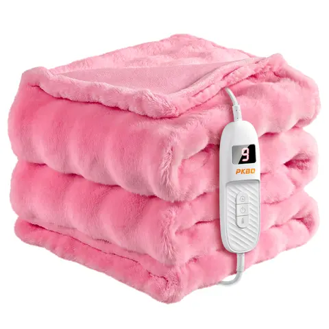 PKBD Luxury Look Electric Heated Blanket - Multifunctional Blanket for Home, Faux Rabbit Fur Throw with Smart Controller, 9 Heat Levels, Auto-Off, Full Body Warming, Machine Washable Gift Idea