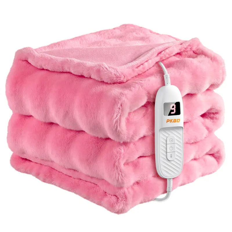 PKBD Luxury Look Electric Heated Blanket - Multifunctional Blanket for Home, Faux Rabbit Fur Throw with Smart Controller, 9 Heat Levels, Auto-Off, Full Body Warming, Machine Washable Gift Idea