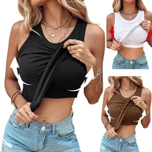 EssElegance Ribbed Tank Top with Built-in Bra Women Padded Racerback Cami Everyday Basic Seamless Going Out Tops