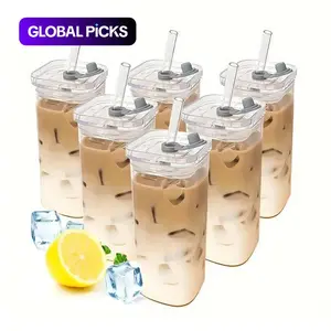 1/2/4/6 Counts Drinking Cup, High Borosilicate Thin Glass Rectangular Heat-resistant Glass Mug with Lid and Straw, Versatile for Hot Or Cold Beverages, Drinking Glasses #GLOBAL PICKS