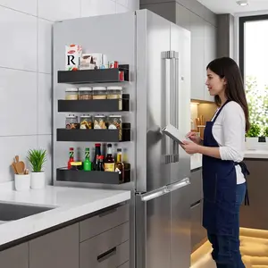 4/2 magnetic storage baskets, refrigerator seasoning rack, non perforated wall mounted seasoning rack, refrigerator, microwave and washing machine hanging storage solution - multifunctional kitchen storage and organization fridge organizer