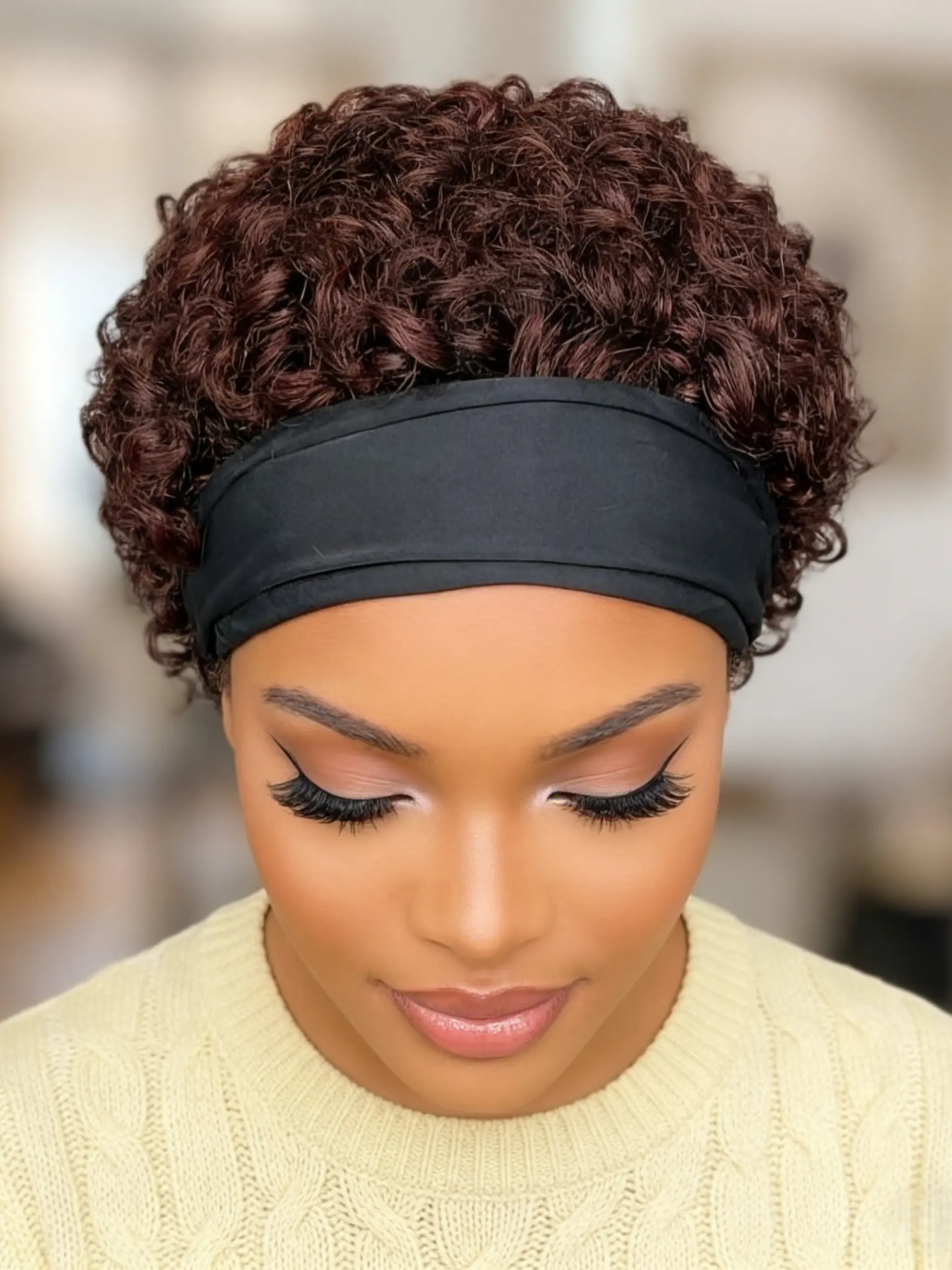 Headband Wig Human Hair Wigs for Women, Pixie Cut Wig Short Curly Wigs, 150% Density 6 Inch, Stylish & Comfortable Design, Natural Looking Wig