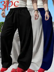 Men's Loose-Fit Straight Leg Pants, Casual Fashion Drawstring Waistband, Comfortable Daily Wear, Stylish Long Trousers for Men