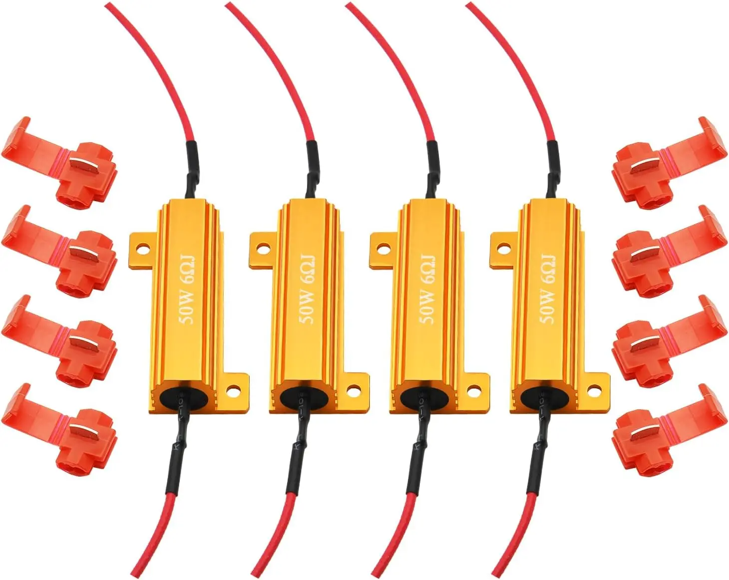 4Pcs Aluminum Alloy Load Resistor Set - 50W 6ohm, Fix LED Signal Hyperflash/Error Code & Fast Blinker, With Heat Dissipation (Note: Resistors get very hot during operation), Fix Hyperflash