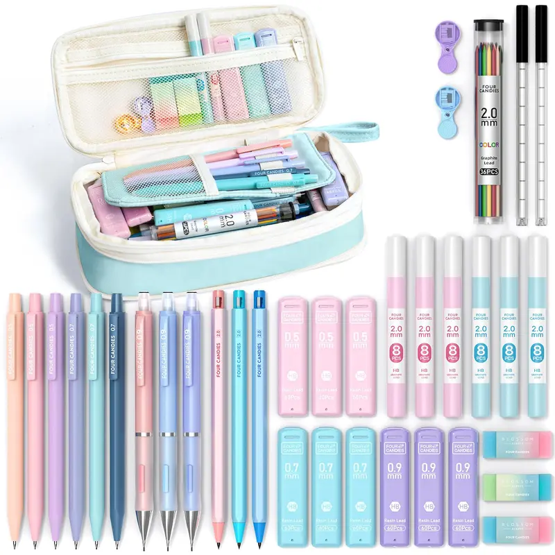 36PCS Aesthetic School Supplies, Mechanical Pencil Set 0.5mm, 0.7mm, 0.9mm & 2.0mm with 624 Lead Refills, Back to School Supplies for Writing & Drawing, Ideal Stationary Set Gift
