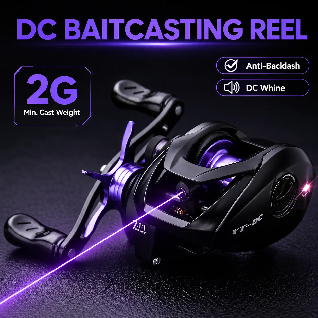TRONMER YT-DC Smart Electronic Baitcasting Reel - Outdoor Fishing Supplies, 7.1:1 Gear Ratio, 2g Minimum Cast Weight, Anti-Backlash, DC Whine Sound, Light Lure Cast Reels for Micro Lures