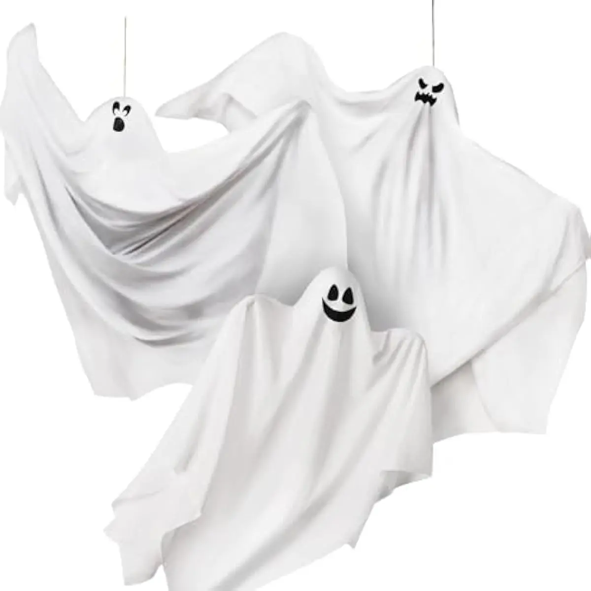 3 Pack Halloween Hanging Ghosts Decorations Outdoor, Mix Size Halloween Flying Ghost Decor for Front Yard Patio Porch Lawn Garden and Holiday Party Supplies