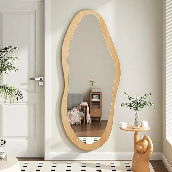 Wood Framed Wall Mirror Decor Reflection halloween decorative home