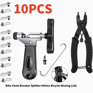 10pcs Bike Chain Tool Set - Bicycle Accessories with Chain Breaker (w/Hook), Link Pliers, 6 Pairs of Buckles for Easy Maintenance, Ideal Gift for Cycling Enthusiasts (Road, Mountain Bikes),summerwins