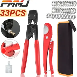 PMMJ 33pcs Pex Crimping Clamp Cinch Tool & Pipe Hose Cutter Set, ASTM F2098 Compliant, Pipe Clamps, Pipe Fitting Tool Kit Sizes 3/8" to 1" - 20pcs 1/2", 10pcs 3/4" Clamps with Storage Bag, DIY&home Use Tool Kit