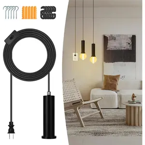 Hanging Lights with Plug in Cord Black, 15FT Plug-in Pendant Light Fixtures,Hanging Lamp Cord with Switch On Off for Living Room Bedroom, E26 Long Light Socket Ceiling Light Plug in